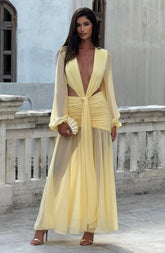 Vestido Longo com Decote em V e Mangas – Andrina