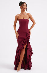 Vestido Feminino Longo com Fenda e Babados Tomara que Caia – Riviera
