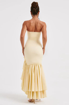 Vestido Feminino Longo com Fenda e Babados Tomara que Caia – Riviera