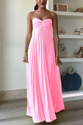 Vestido Feminino Longo Plissado com Echarpe Tomara que Caia – Amabile