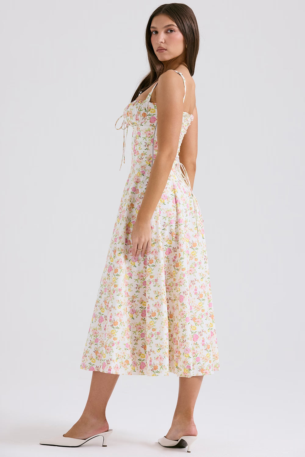 Vestido Midi Floral com Corselete e Fenda Frontal — Florence