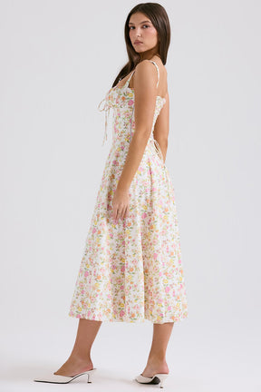 Vestido Midi Floral com Corselete e Fenda Frontal — Florence