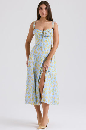 Vestido Midi Floral com Corselete e Fenda Frontal — Florence