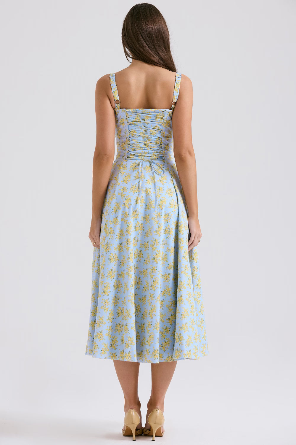 Vestido Midi Floral com Corselete e Fenda Frontal — Florence