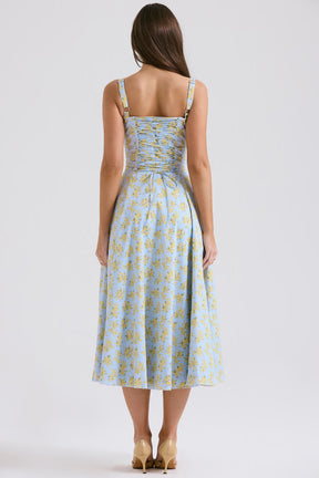 Vestido Midi Floral com Corselete e Fenda Frontal — Florence