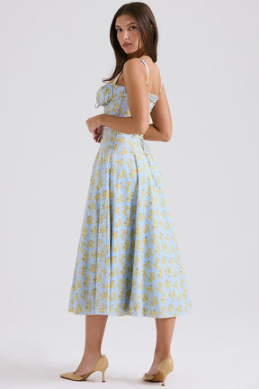 Vestido Midi Floral com Corselete e Fenda Frontal — Florence