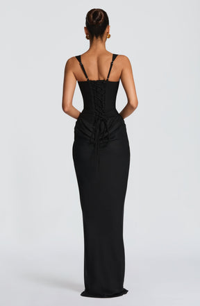 Vestido Feminino Longo com Corselet Estruturado e Decote Quadrado – Mia