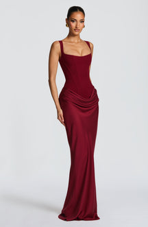Vestido Feminino Longo com Corselet Estruturado e Decote Quadrado – Mia