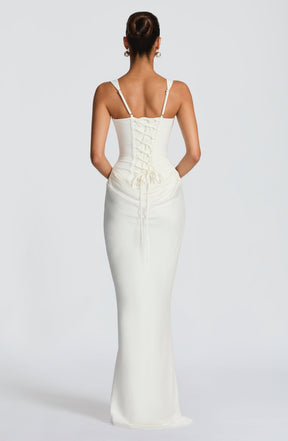 Vestido Feminino Longo com Corselet Estruturado e Decote Quadrado – Mia