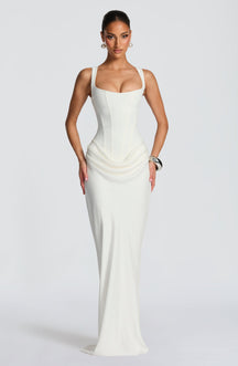 Vestido Feminino Longo com Corselet Estruturado e Decote Quadrado – Mia