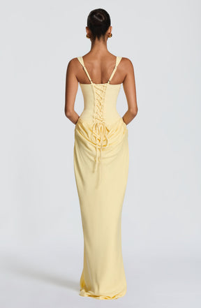 Vestido Feminino Longo com Corselet Estruturado e Decote Quadrado – Mia