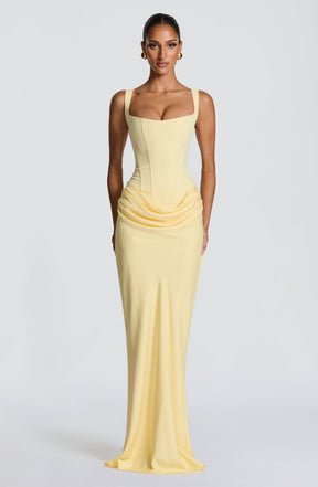 Vestido Feminino Longo com Corselet Estruturado e Decote Quadrado – Mia