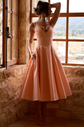 Vestido Midi Rodado Feminino Decote em Coração - Amalfi