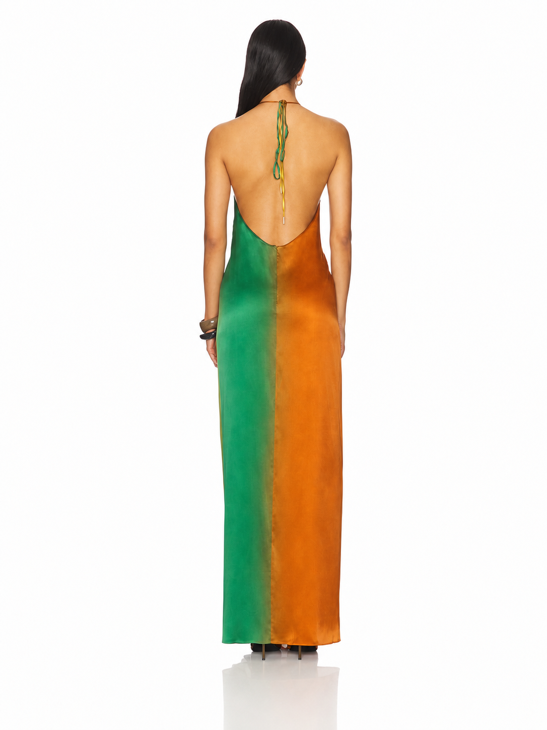 Vestido Feminino Longo Frente Única Tie Dye em Cetim com Nó – Copacabana