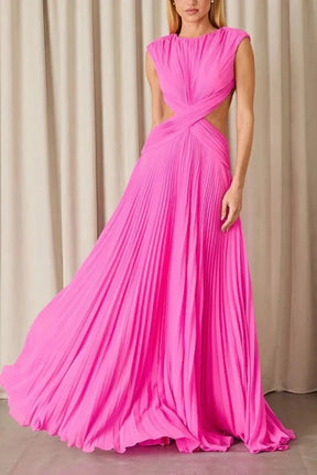 Vestido Feminino Longo Plissado com Cut-Out na Cintura – Bianca