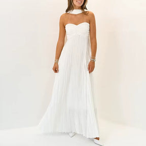 Vestido Feminino Longo Plissado com Echarpe Tomara que Caia – Amabile