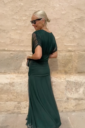 Vestido Feminino Longo Ombro a Ombro Estampado com Franzido – Positano