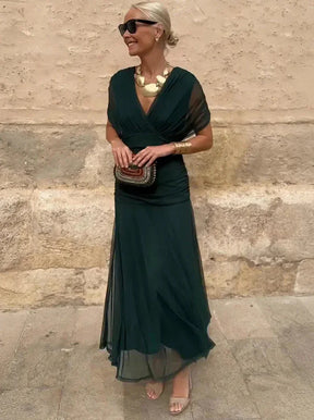 Vestido Feminino Longo Ombro a Ombro Estampado com Franzido – Positano