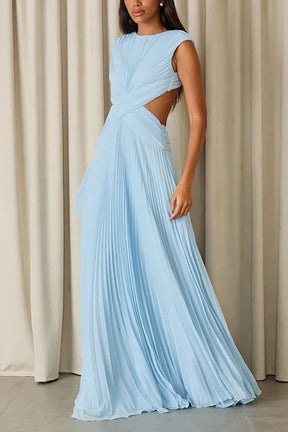 Vestido Feminino Longo Plissado com Cut-Out na Cintura – Bianca