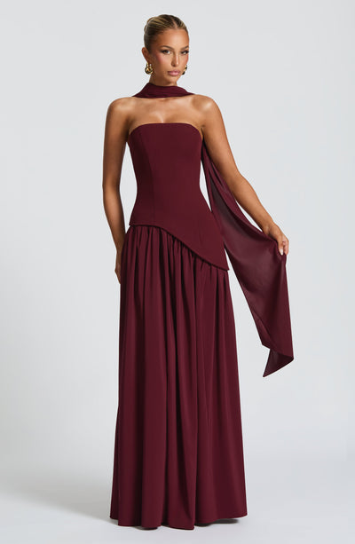 Vestido Feminino Longo Tomara que Caia com Gola Choker e Fenda – Chianti