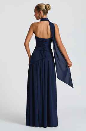 Vestido Feminino Longo Tomara que Caia com Gola Choker e Fenda – Chianti