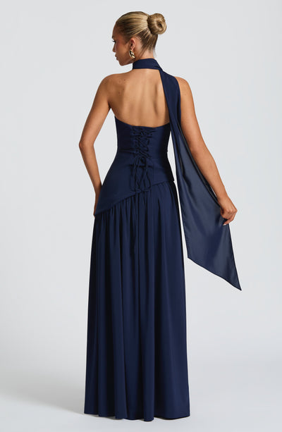 Vestido Feminino Longo Tomara que Caia com Gola Choker e Fenda – Chianti