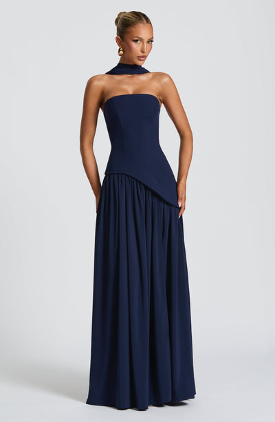 Vestido Feminino Longo Tomara que Caia com Gola Choker e Fenda – Chianti