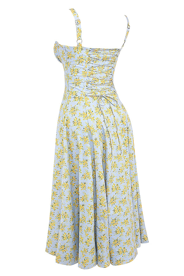 Vestido Midi Floral com Corselete e Fenda Frontal — Florence