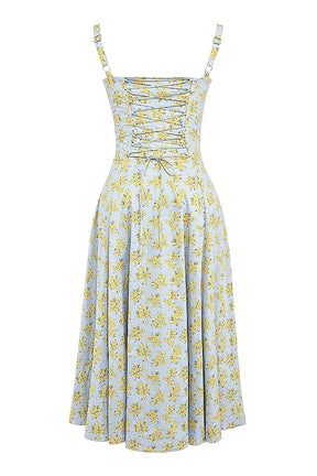 Vestido Midi Floral com Corselete e Fenda Frontal — Florence