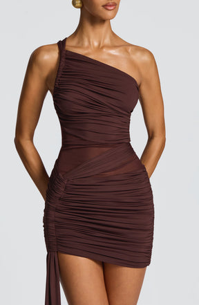 Vestido Curto Assimétrico com Cauda - Plum