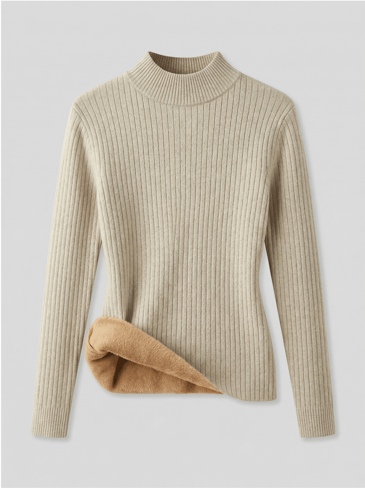 Suéter Peluciado Canelado de Algodão com Gola Alta - Fleece