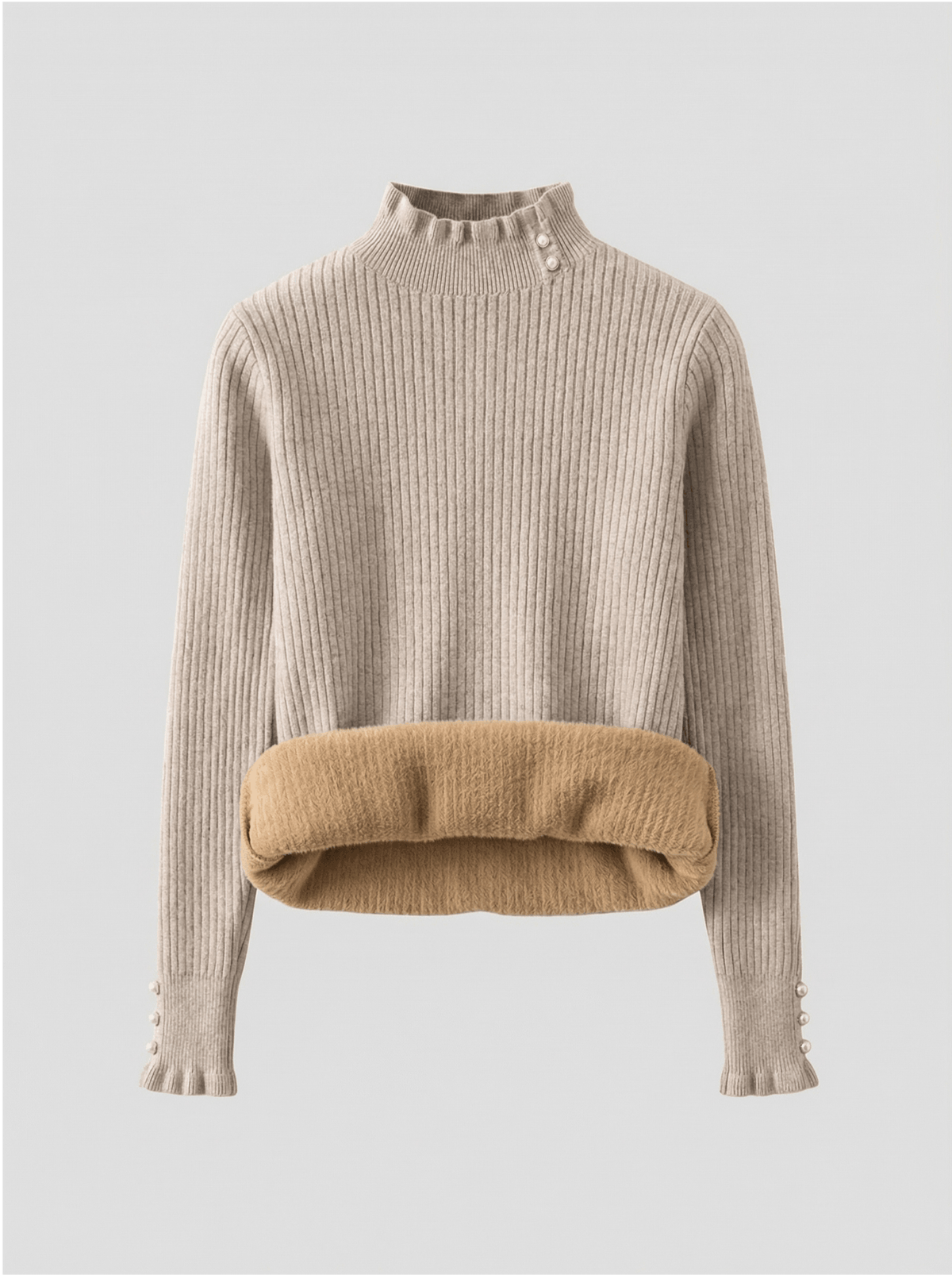 Suéter Cashmere Peluciado com Botões Perolados