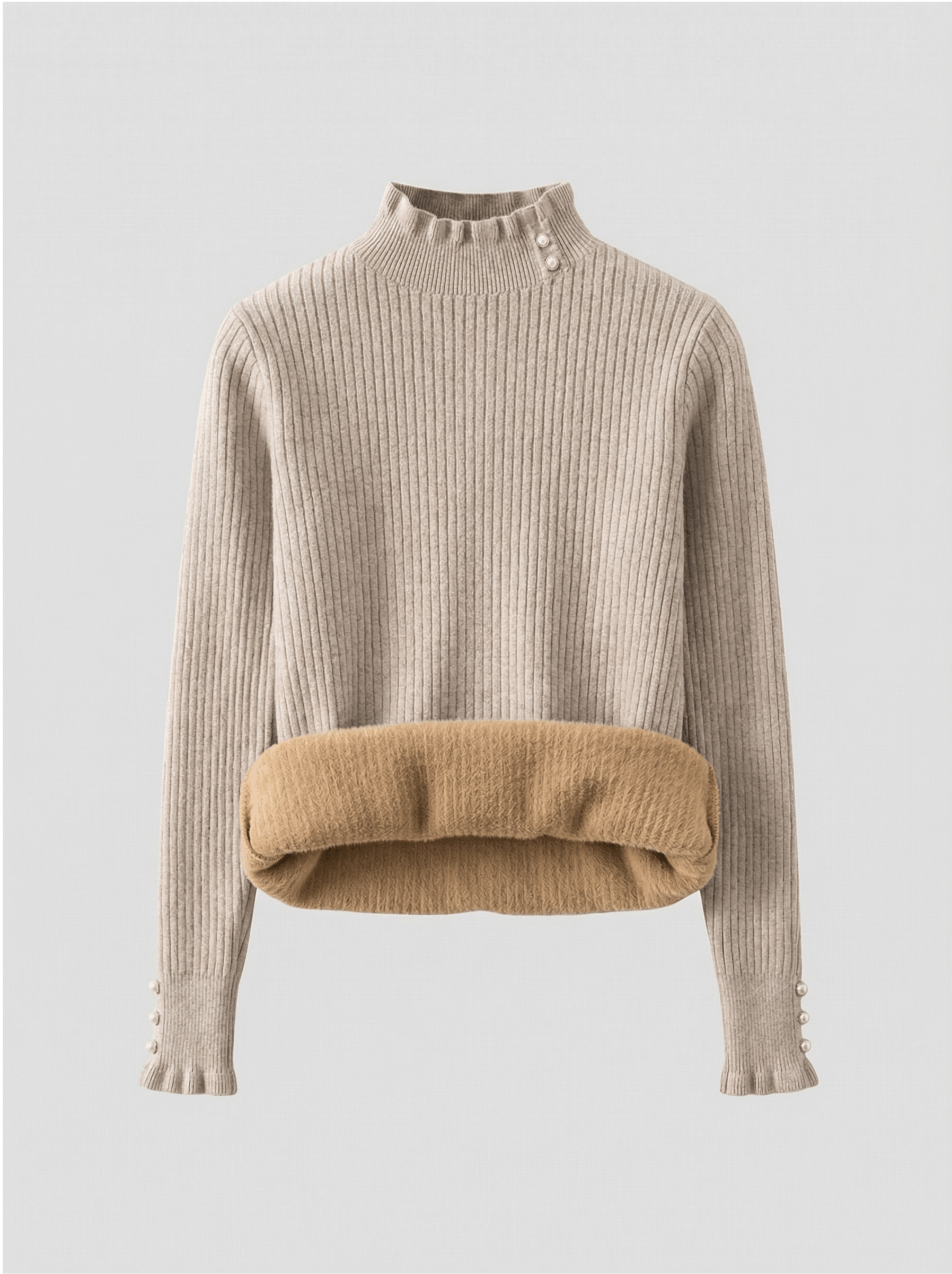 Suéter Cashmere Peluciado com Botões Perolados