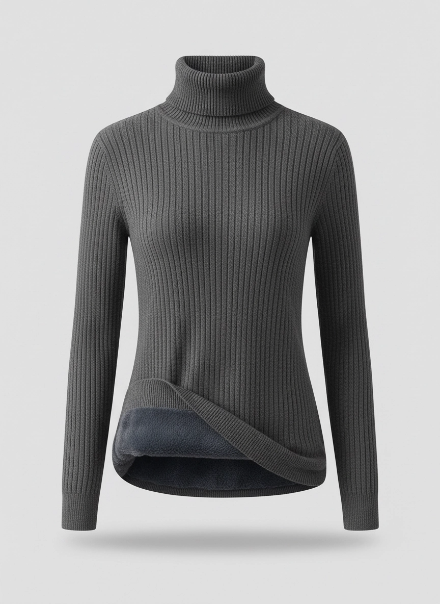 Suéter Peluciado Canelado em Gola Alta