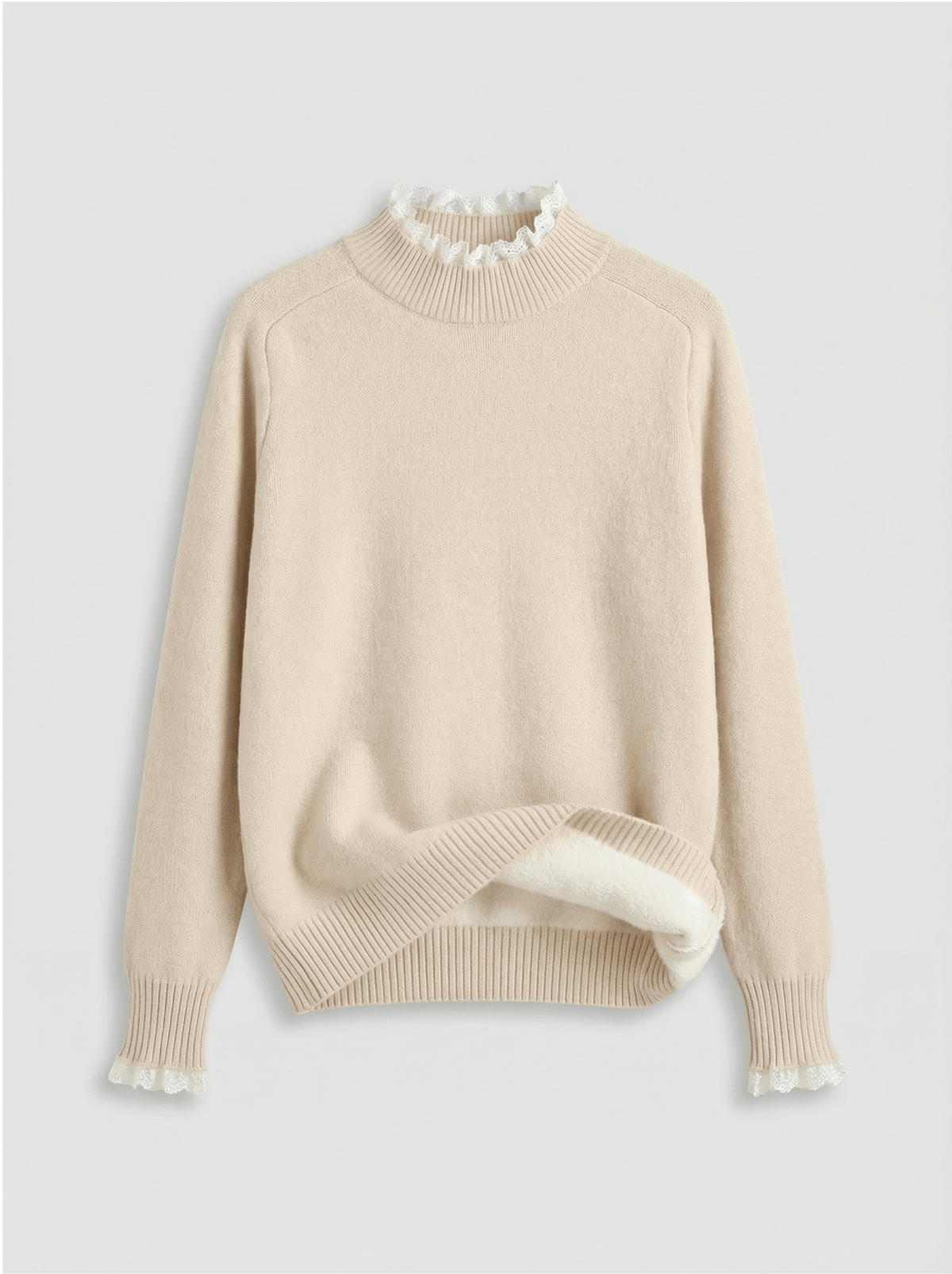 Suéter Peluciado com Detalhes de Renda - Fluffy